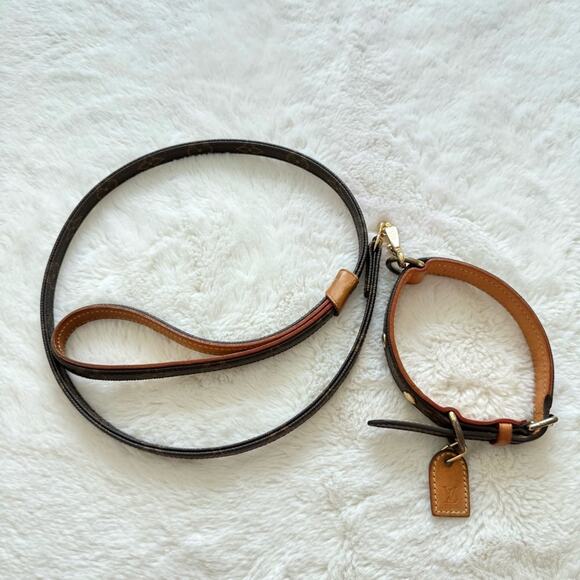 Louis Vuitton Dog Lead Monogram Brown Leather Pet Accessary Authentic - Picture 1 of 11